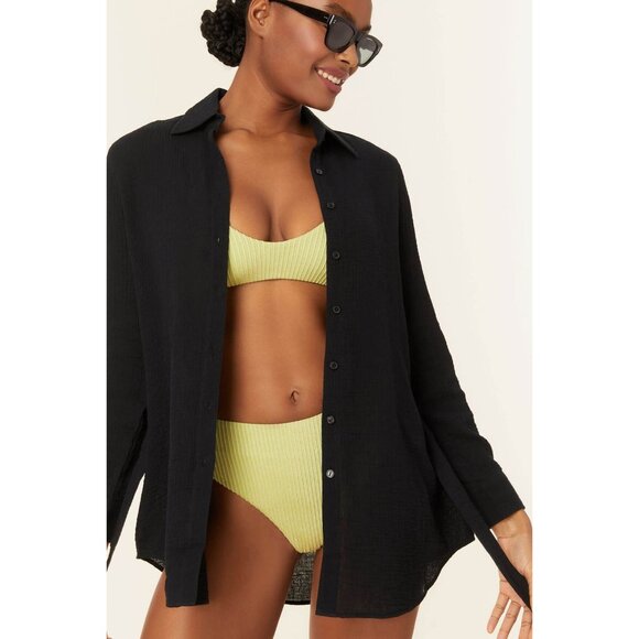 Andie Swim The Corvo Button-Up Cover-Up Shirt Women's XXL Black Cotton Gauze NWT - Picture 10 of 16